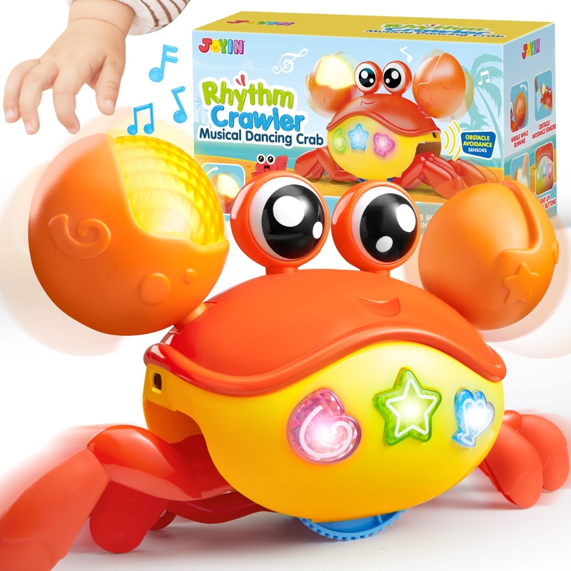 Joyin Crawling Crab Tummy Time Toy Babies, Interactive Big Walking Crab Toy With Intelligent Sensor, Lights Buttons, Auto-Avoidi
