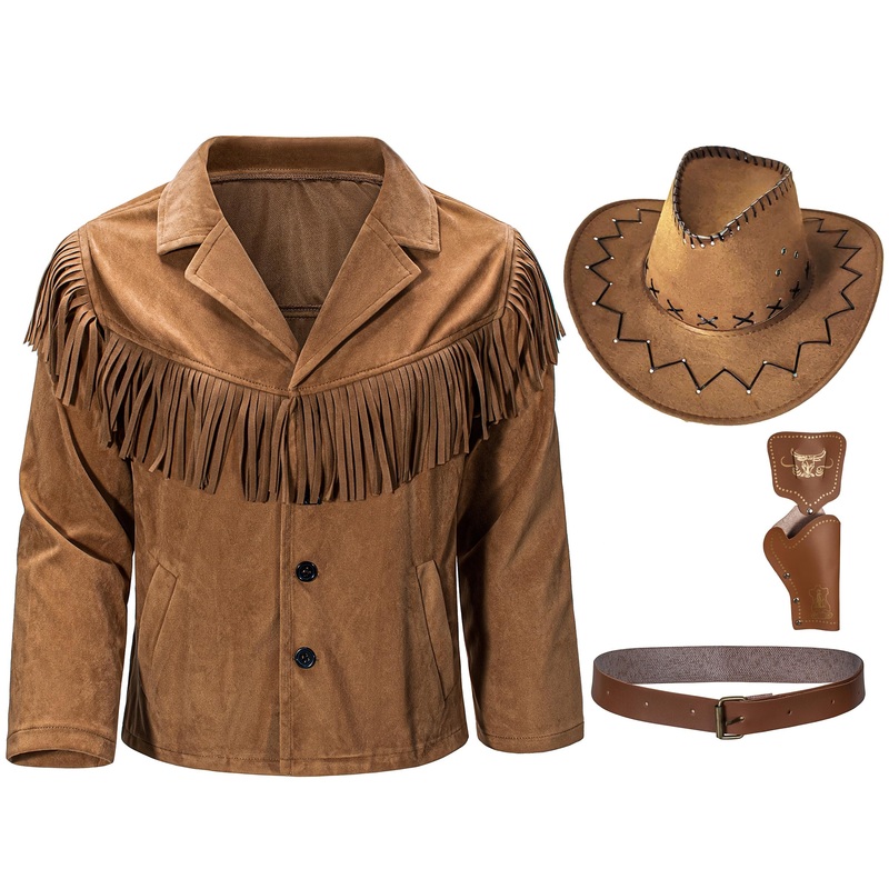 Kaipute Cowboy Costume Kids Jacket For Boys Girls Western Role Play Halloween Party Cosplay 3-4T Yellow