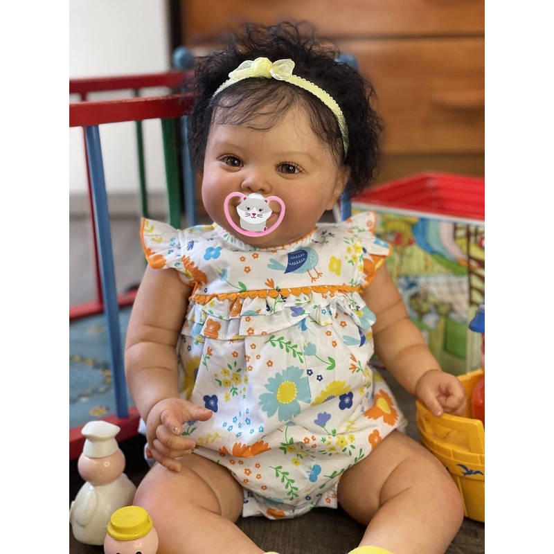 Kokomandy Black African American Reborn Toddler Baby Doll Girl 24 Inch Cute Silicone Reborn Baby That Look Real Alive Soft Body