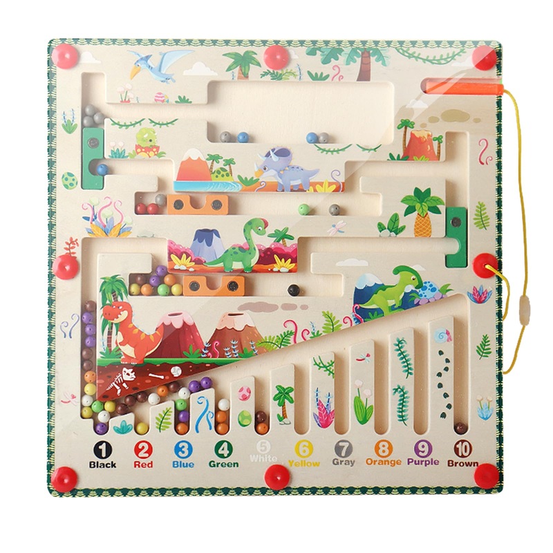 Ladfar Magnetic Color And Number Maze, Montessori Fine Motor Skills Toys For Girls Boys, Wooden Magnet Maze Board Game, Dinosaur