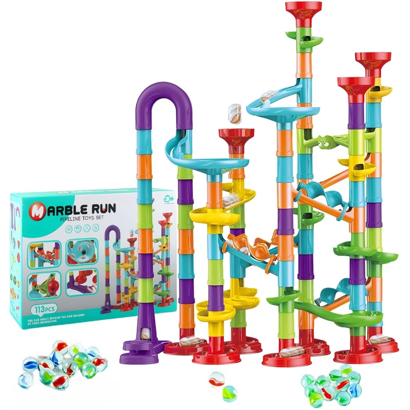 Mgivyar Marble Run For Kids 4-8, 113 Pcs Marble Run Set, Marble Tracks Stem Learning Toy, Construction Building Blocks Toys