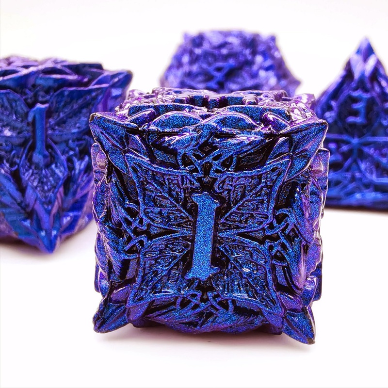 Mjdiceok D&D Dice Vine Leaf Set Dnd Dice 7 Role Playing Dice Polyhedral Metal Solid Dungeons And Dragons Dice (Blue Purple)