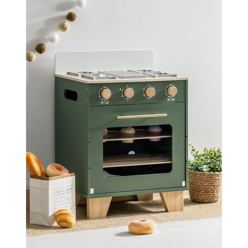 Robotime Wooden Toy Oven Play Kitchen Set, Kids Kitchen Playset With Play Food, Pretend Play Oven Wooden Toy Kitchen Set For Tod