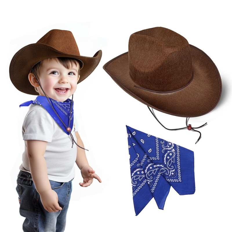 Septcity Toddler Cowboy Hat And Blue Bandana For Age 2-5 (Brown)