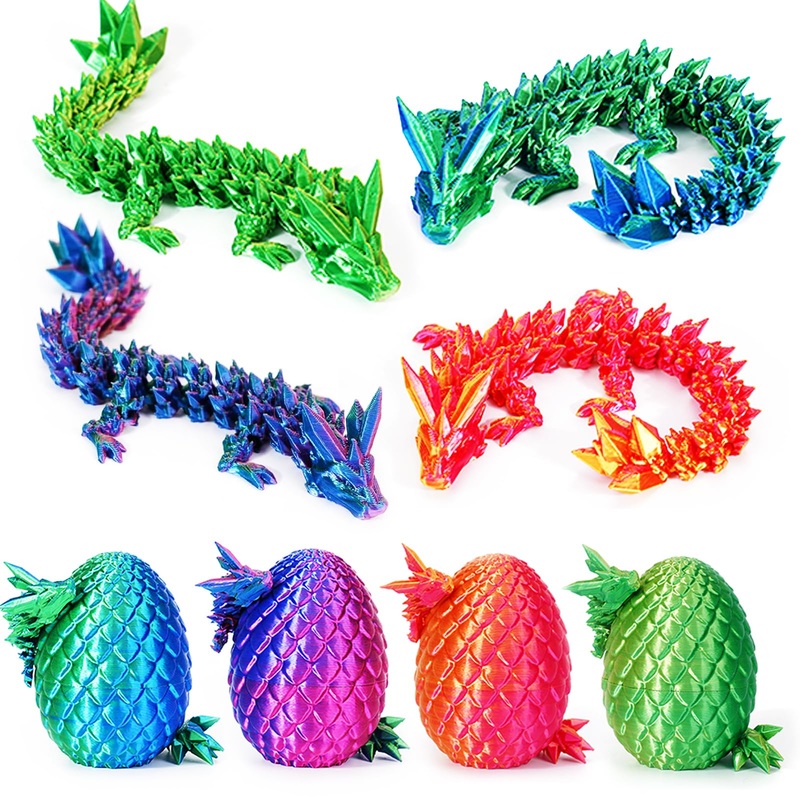 Shuwnd 4Pc 3D Printed Dragon In Egg,Dragon Eggs With Dragon Inside,Mini Articulated Crystal Dragon Fidget Toys,Mystery Dragon Eg