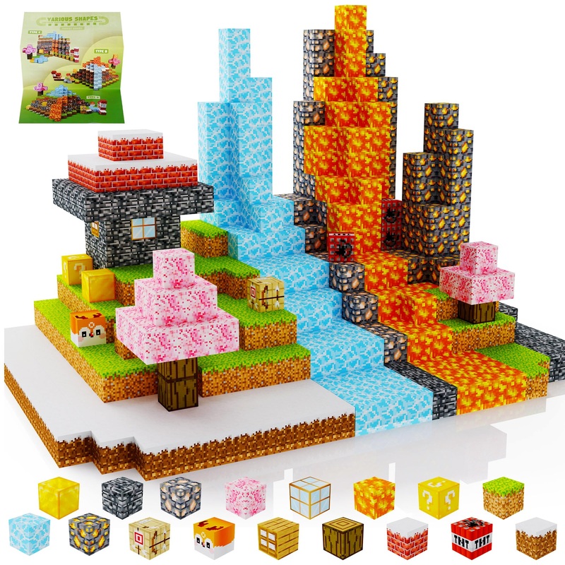 Simplefine Magnetic Blocks 100Pcs,Mine World Craft Toys For Boys 6-8,Magnet Cubes For Kids,Volcano Magnetic Stress Relief Blocks