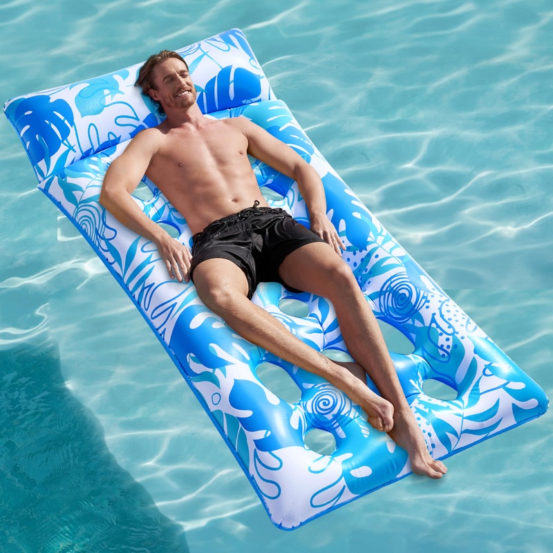 Sloosh Inflatable Pool Floats Adults – Large Pool Float Tanning Raft With Headrest, Keep Cool Above Water Swimming Pool Floaties