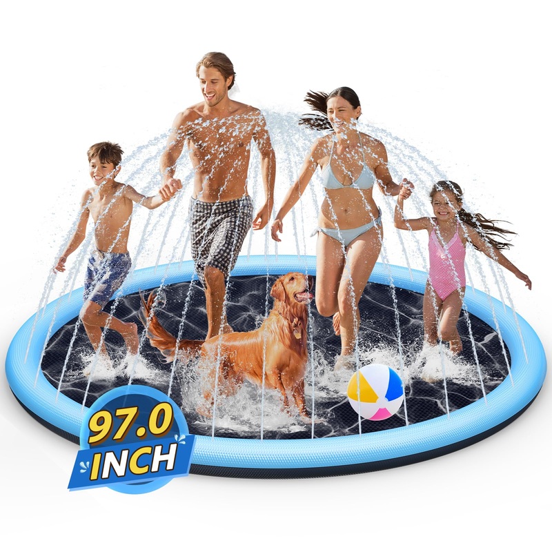 Splash Pad Sprinkler For Kids, 97” Extra Large Non-Slip Baby Play Mat – 2 Colors, Dog Pool Toys, Toddler Outdoor Toys For Ages
