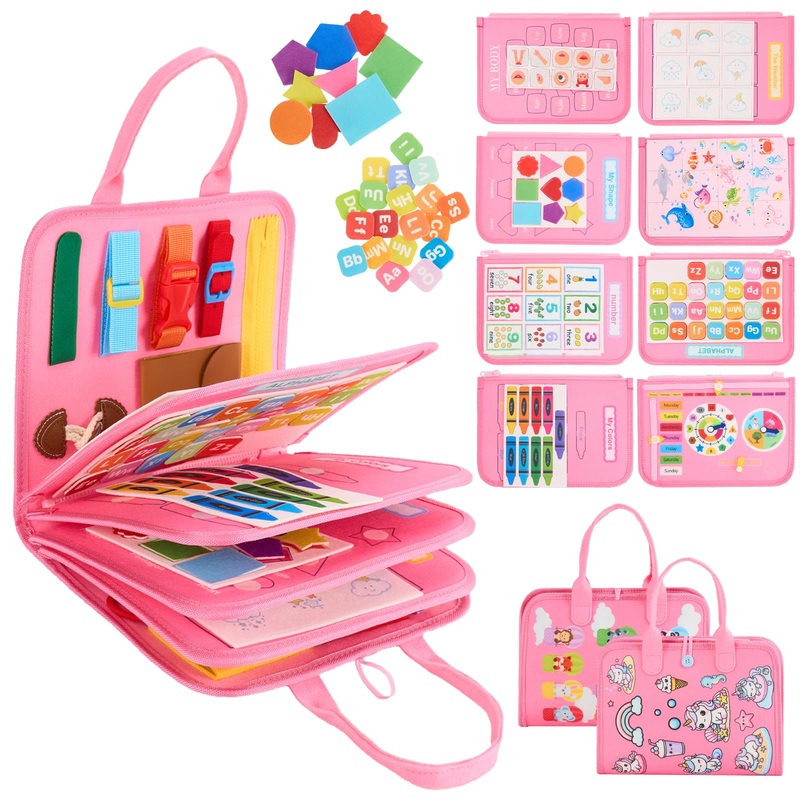 Toysym Toddler Busy Board Montessori Toys, Sensory Toys For 1 2 3 4 Year Old Girl, Busy Book Travel Educational Activities For L