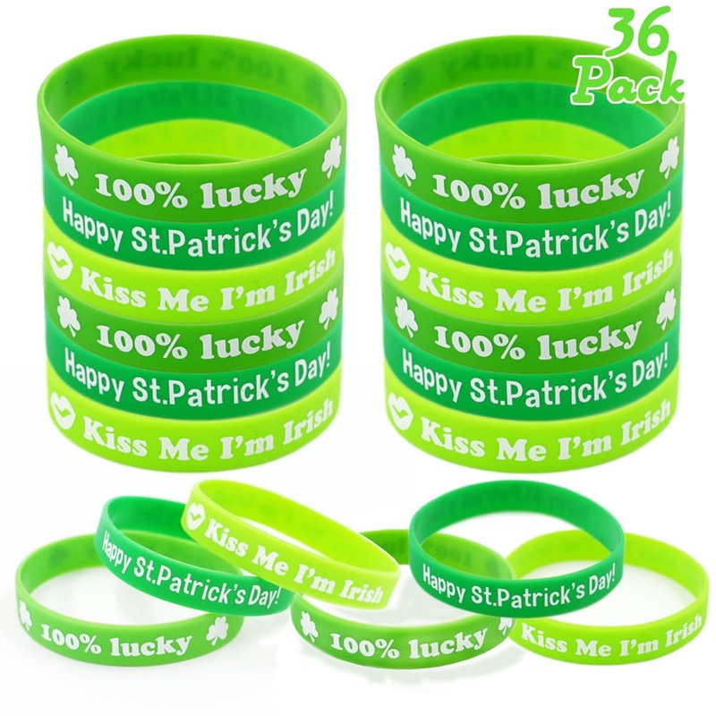 Umeelr St. Patrick’S Day Shamrock Bangle Bracelets Green Irish Rubber Wristbands Bracelet For Party Favors Supplies 36 Pack