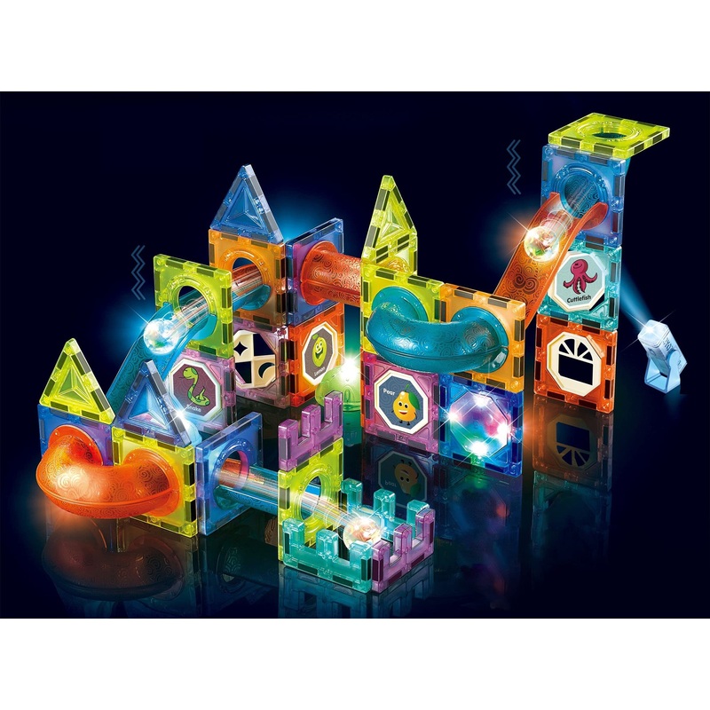 Unique Kids Magnetic Tiles Building Blocks With Marble Run – Engaging Stem/Steam Toys For Boys And Girls – Perfect Christmas Or