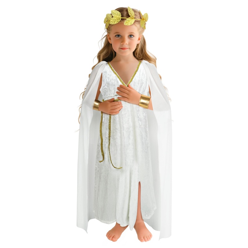 Uqje Kids Greek Toga Costume Set Halloween Cosplay Roman Goddess Grecian Outfit For Children-S