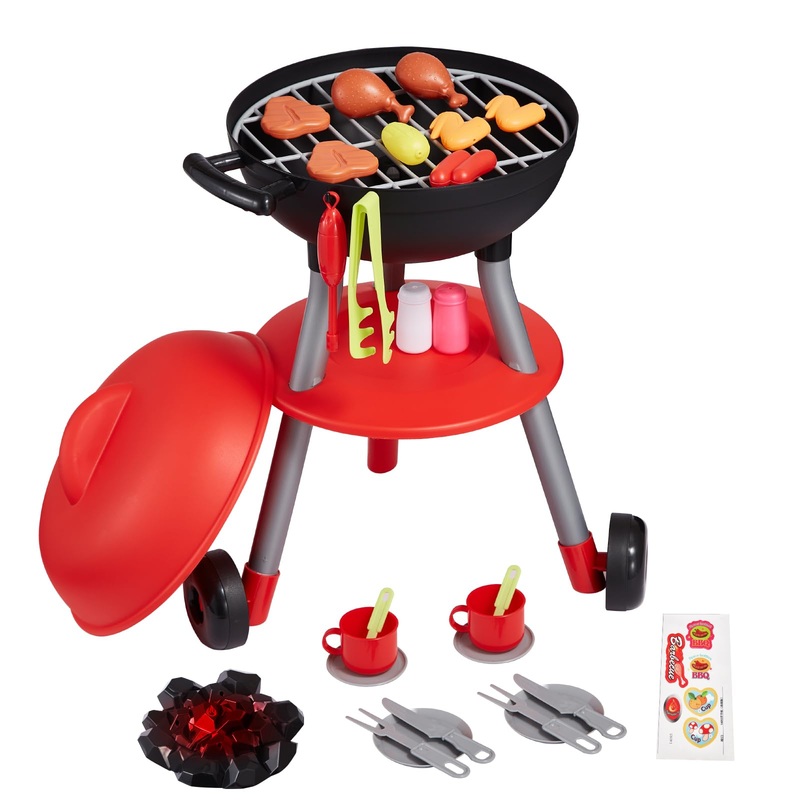 Vevor 28 Pcs Bbq Grill Playset, Kids Toys Kitchen Playset With Sound & Light, Little Chef Play, Interactive Grill Play Food Cook