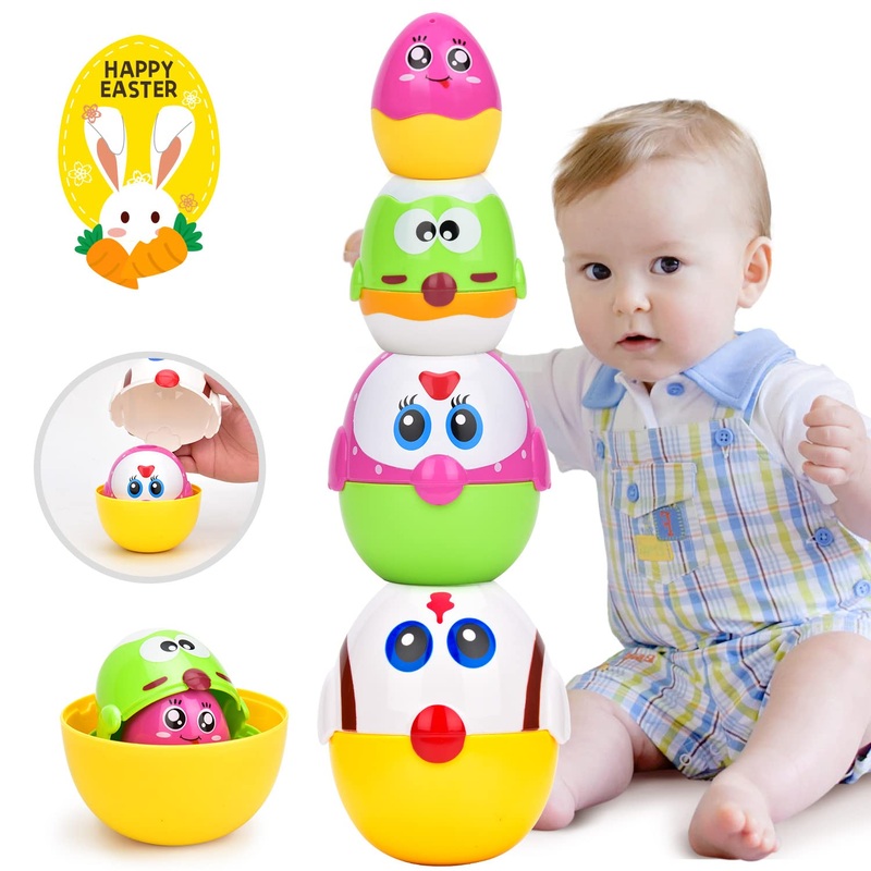 Vodedrge Easter Basket Essentials For Kids, Infant Easter Basket Stuffers, Nesting Eggs For Toddler, Matching & Sorting Toy, Tod