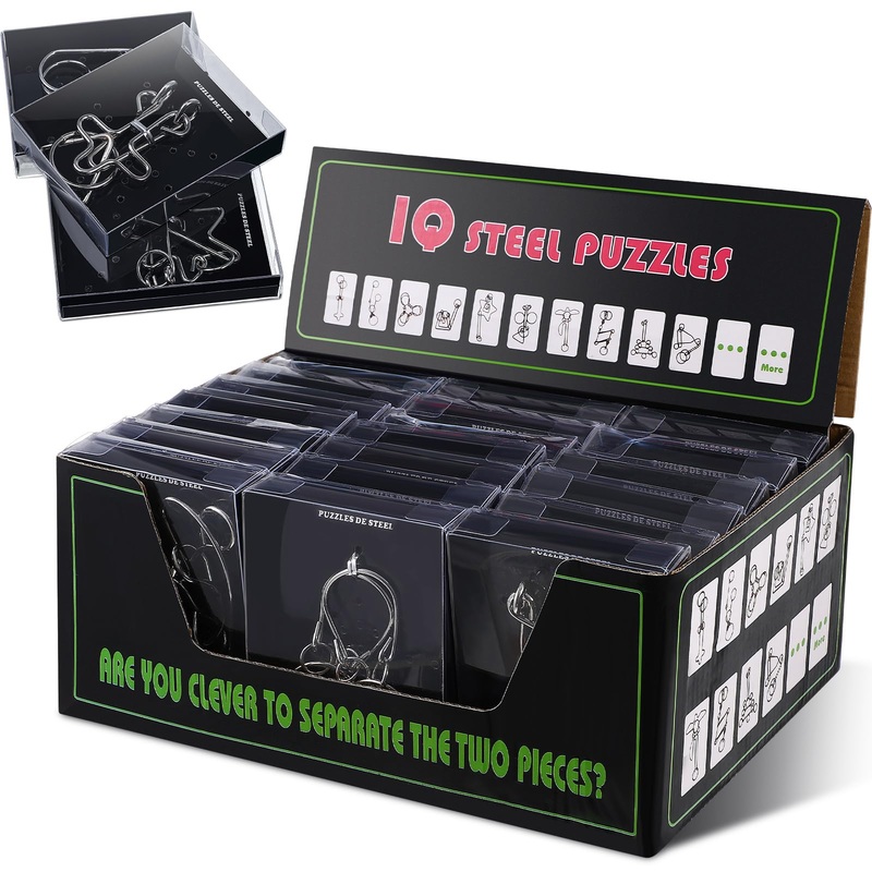 Yilloog 24 Packs Large Metal Puzzle Bulk Iq Wire Metal Puzzles With Paper Box Gift Package Educational Puzzle Toys Valentine Gif
