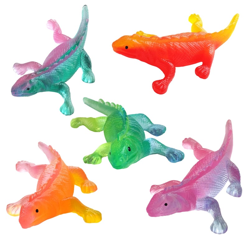 Yiwlfqh 5 Pcs Super Sticky Gradient Color Series Cute Soft Lizard Mochi Squishy Toys,Fidget Toys,Stress Relief Squeeze Toys,Gift