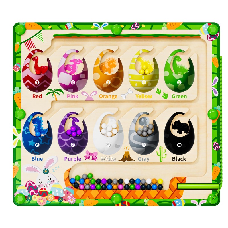 Zhiwuzhu Magnetic Color And Number Maze,Dinosaur Eggs Montessori Toys For 2 3 4 5 Year Old,Counting Matching Learning Toys,Easte