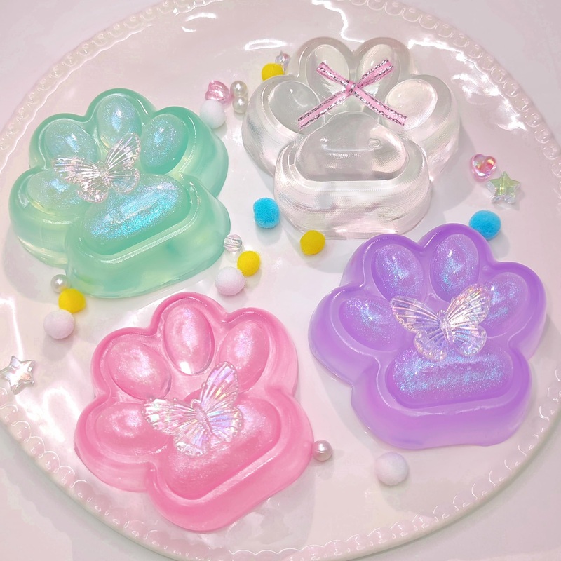 2.76 Inch 4Pcs Squishy Toys Cat Paw Handmade Squeeze, Vibrant Glitter Transparent Cat Paws, Cute Soft Squishys For Stress Relief