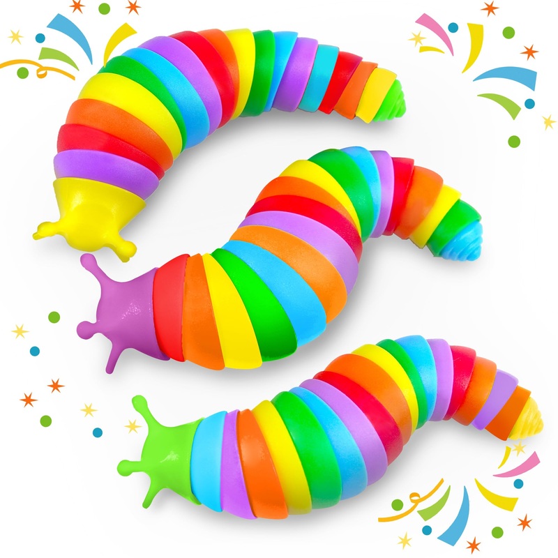 3Pcs Baby Sensory Fidget Slug Toys Pack, Asmr Travel Airplane Activities Road Trip Car Toy For Toddler Kids Figette Worm For Adu