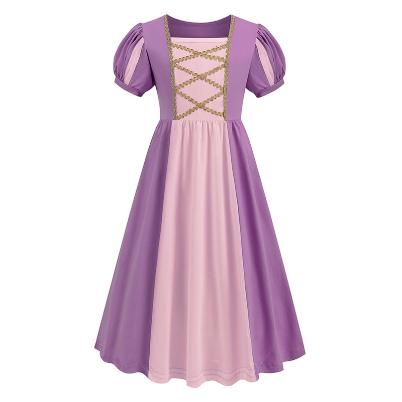 Addacos Girls Renaissance Medieval Dress Princess Costume Halloween Outfits Birthday Party Dress Up Clothes (Purple, 130 (5-6T))