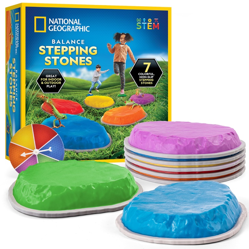 Blue Marble National Geographic Stepping Stones For Kids – 7 Durable, Non-Slip Stones Encourage Toddler Balance & Motor Skills,