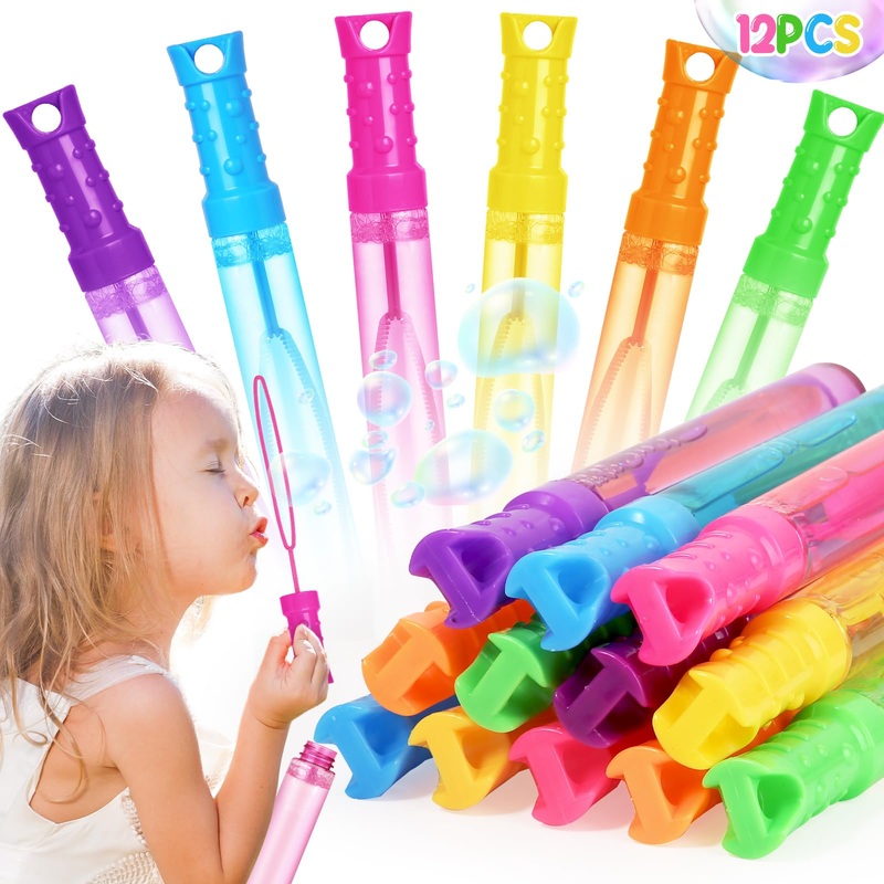 Bubble Wand, 12 Pcs Bubble Wands Bulk In 6 Colors, Bubble Party Favors For Kids, Summer Toys, Indoor Outdoor Activity, Themed Bi