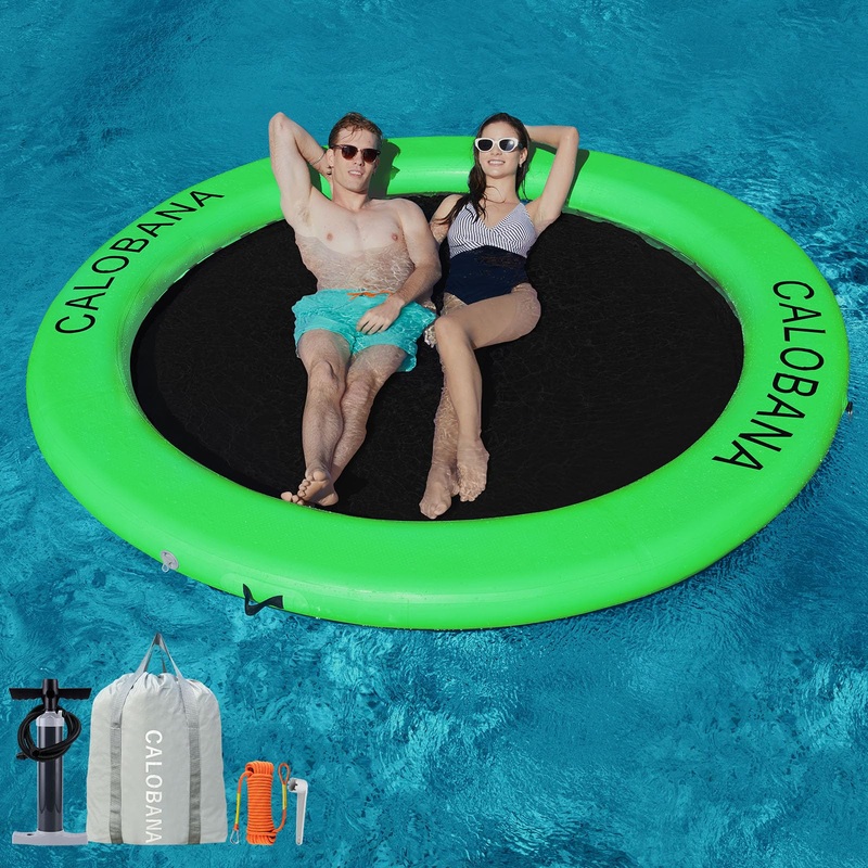 Calobana Float Ring 8Ft Inflatable Water Hammock Island With Mesh Tanning Pool Lounger Float For Adults Round Floating Mat Raft