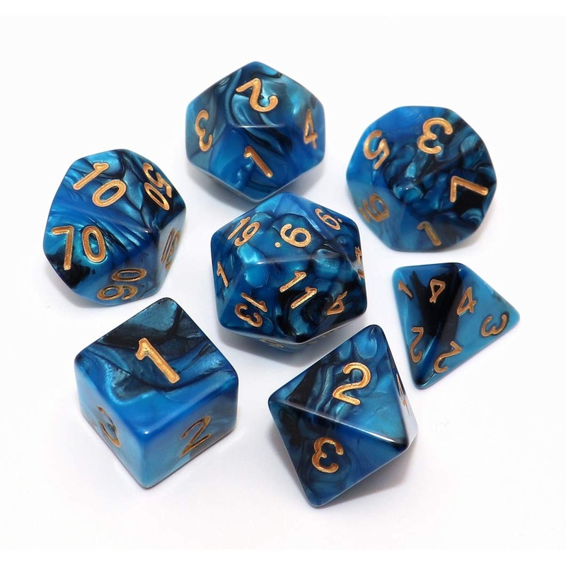 Creebuy Blue Mix Black Dice Dnd Polyhedral Dice Set For Dungeon And Dragons D&D Rpg Role Playing Games 7-Die Set
