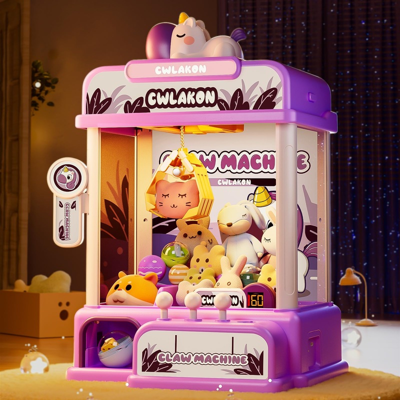 Cwlakon Claw Machine For Kids, Mini Vending Machine Unicorns Toys With Sound For Girls Age 3+, Candy Grabber Prize Dispenser Mac