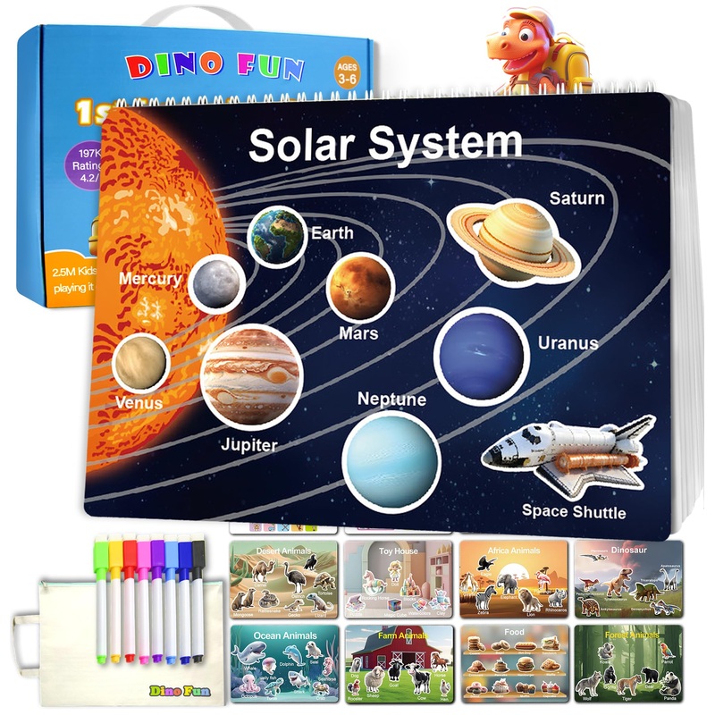 Dino Fun Montessori Busy Book For Toddlers & Kids | Preschool Learning Activity Book For Ages 1-3, 2-4, 3-5 | Alphabet, Numbers,