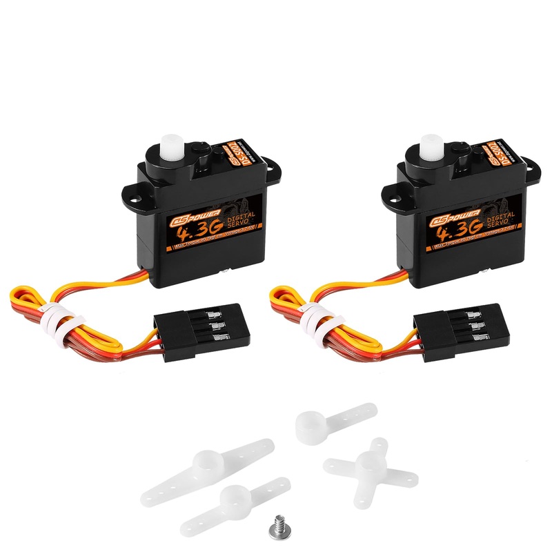 Dspower 2Pcs 4.3G Mini Servo, Rc Micro Digital Servo Motor Metal Gear Coreless Steering Servos For Fixed-Wing Helicopter Airplan