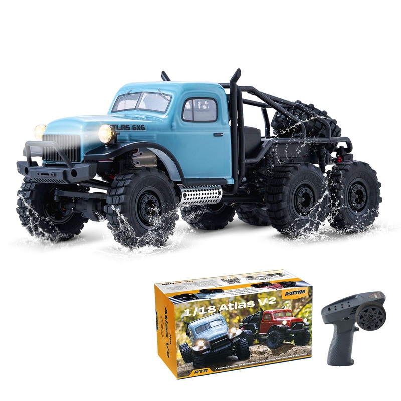 Eazyrc Fms Atlas 6X6 1/18 Rc Crawler Rtr- Waterproof Rock Crawler With 6X6 All-Wheel Drive, Led Lights, And Realistic Design, Rc