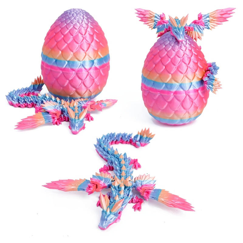 Flavery 3D Printed Flying Dragon In Egg – Rainbow Dino Easter Egg With 9” Winged Dragon Inside, Easter Basket Stuffers, Colorfu