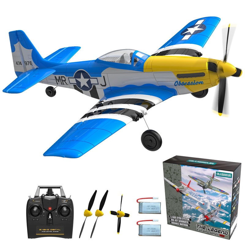 Gluiseur Rc Plane 4 Channel Remote Control Airplanes, 4-Ch Rc Airplane Ready To Fly P51 Mustang Radio Controlled Aircraft For Be
