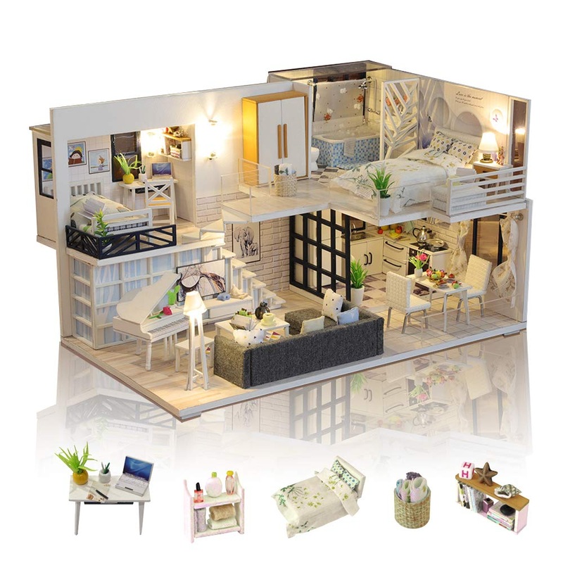 Gudoqi Diy Miniature Dollhouse Kit, Tiny House Kit With Furniture And Music, Miniature House Kit 1:24 Scale, Great Handmade Craf