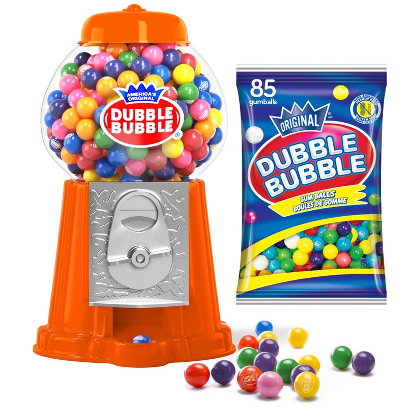 Gumball Machine Halloween Candy – For Kids 8.5” – Coin Operated Toy Bank – Dubble Bubble Red Gum Machine Classic Red Style Incl