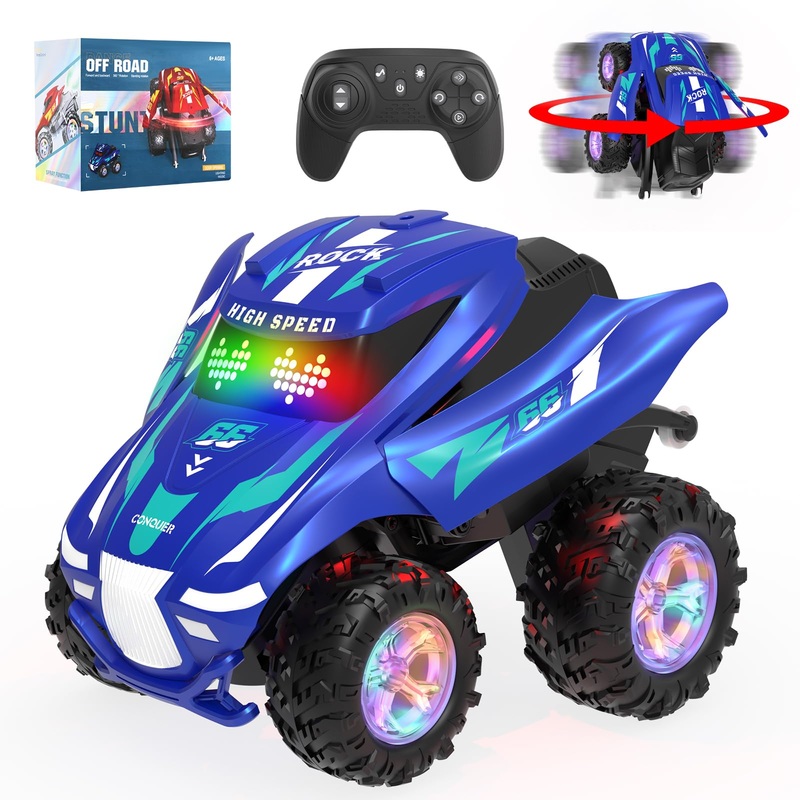 Itefdtutne Remote Control Car, Rc Cars With Spray, Light & Music, All Terrain Drift Stunt Car 360 Flips Rotating, Rc Race Cars T