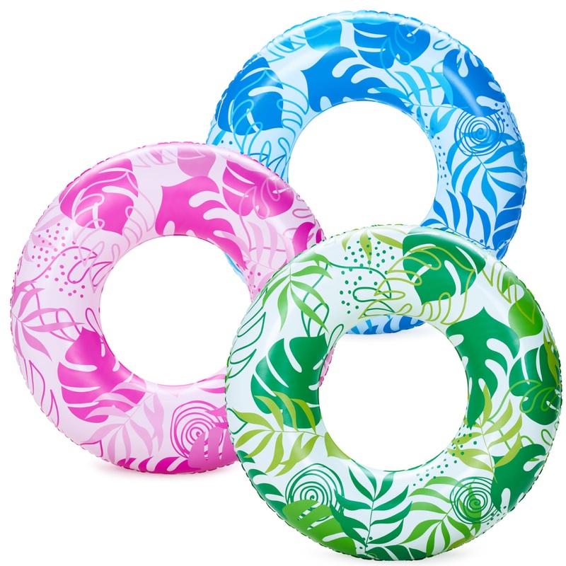 Joyin 3 Pack Pool Floats, Pool Tube For Kids Swim Rings Inflatable Tubes, Tropical Leaves Floatie Ring Water Toys For Swimming,