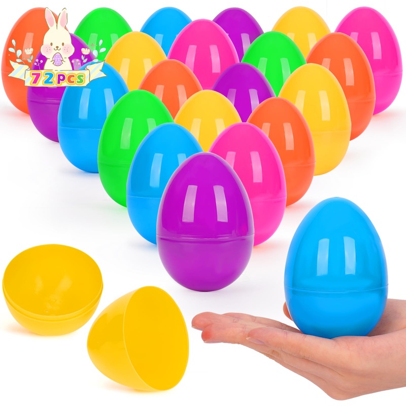 Kafka 72 Pcs Plastic Easter Eggs, 3.15” Fillable Easter Eggs For Easter Hunt, Basket Stuffers Fillers, Classroom Prize Supplies