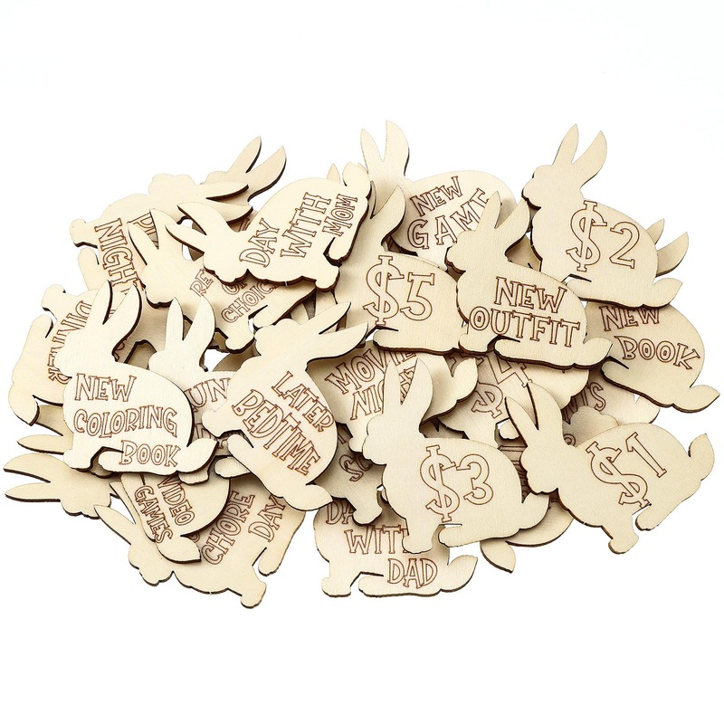 Menkxi 30 Pack Wooden Easter Egg Tokens, Easter Egg Fillers, Easter Basket Stuffers, Easter Reward Tokens With 30 Different Engr