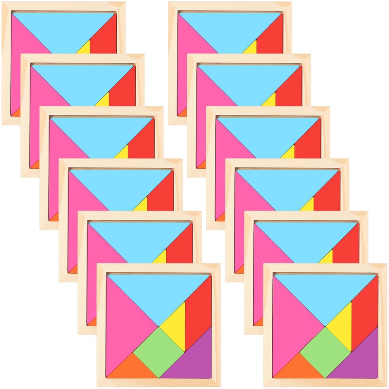 Meooeck 12 Pack Tangrams Wooden Puzzles Tangrams Classroom Set For Kids Shape Puzzles Brain Logic Blocks For Games Educational G