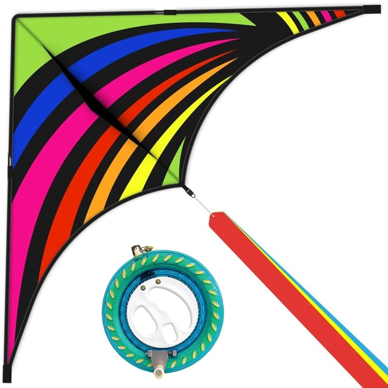 Mint’S Colorful Life 60” Delta Kite With 7.1In Reel Winder, Easy Flying Kites & Kite String Spool For Kids & Adults, Best Beach