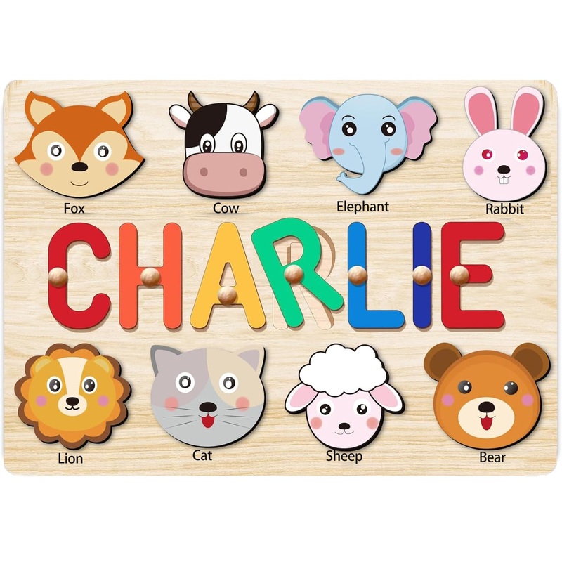 Name Puzzle For Kids Personalized, 1St Birthday Gift For Boys And Girls, Wooden Name Puzzles Learning Toys For Toddlers 1-3, Per