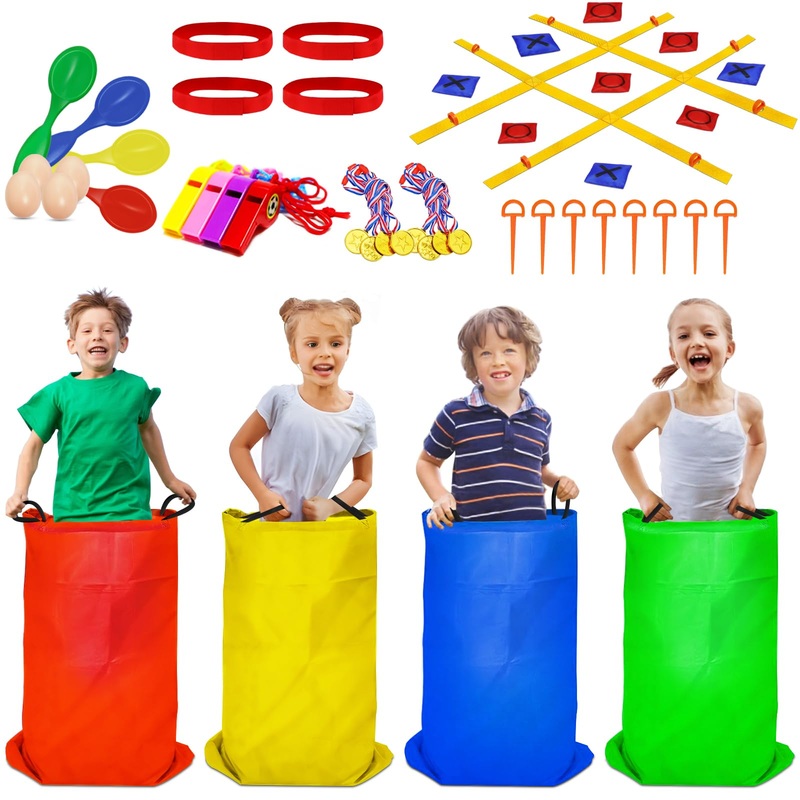Potato Sack Race Bags, Tic Tac Toe Game, Egg Spoon Race, 3 Legged Races Bands, 39Pcs Outdoor Games Sets For Birthday Party Field