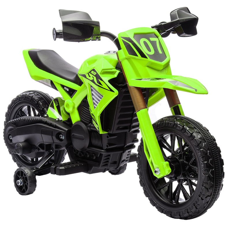 Qaba Kids Motorcycle, 6V Battery Powered Dirt Bike With Training Wheels, Horn & Start Sound, Electric Motorbike For Kids 3-8 Yea