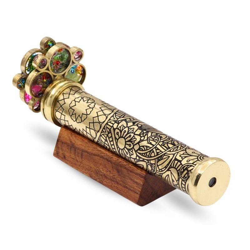 Rii Handcrafted Etched Floral Pattern Lacquered Brass Kaleidoscope Includes Two Separate Turning Wheels-A Unique Gift To My Son,
