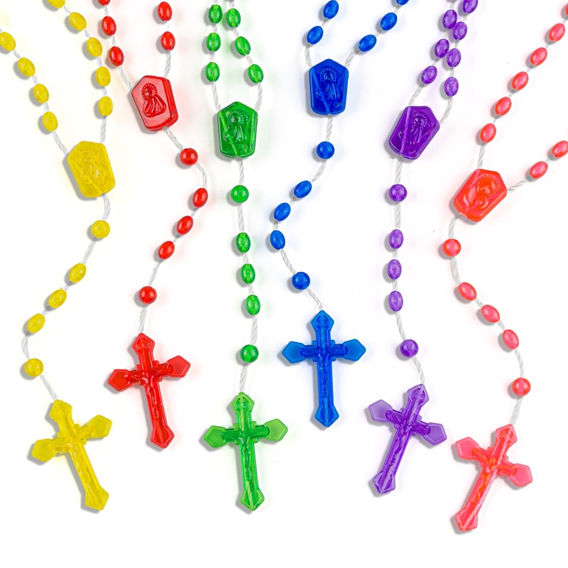 Shaoqinlin 36 Pcs Plastic Rosary, 17 Inch Bulk Rosaries Prayer Plastic Rosary Beads Assorted Catholic Cross Rosaries Easter Gift