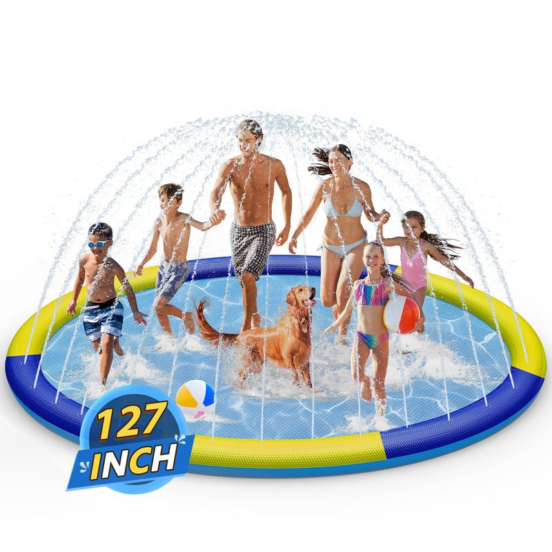 Splash Pad Sprinkler For Kids, 127” Extra Large Non-Slip Baby Play Mat – 3 Colors, Dog Pool Toys, Toddler Outdoor Toys For Ages