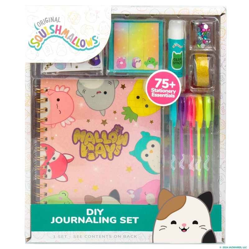 Squishmallows Original Diy Journaling Set, Journaling Kit With Gel Pens, Stickers, Sticky Notes, And Gems, Scrapbook For Kids, C