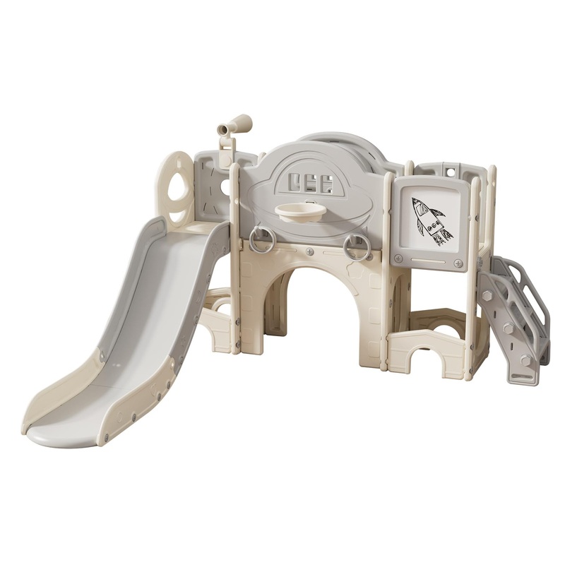 Unicoo Kids Slide With Climber, Basketball Hoop, Tunnel, Ring Toss Game And Storage Space, Kids Playground, Slide Playset For To